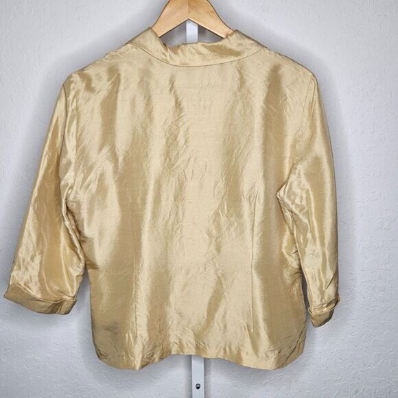 Vintage Allison Taylor 100% Silk Button Front Blouse Champagne Gold Size Large - Picture 4 of 5